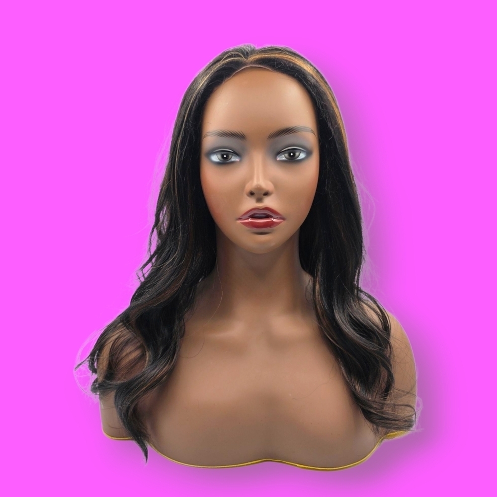 Chelsey Smith Crowns Black & Caramel Bronze Highlights Wavy Lace Front Wig
